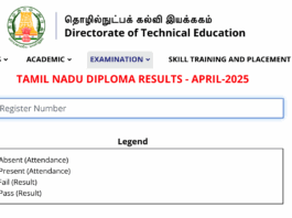 Tamilnadu polytecnic 2025 result April Released